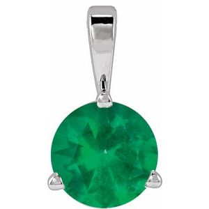 14K White Lab-Grown Emerald Pendant