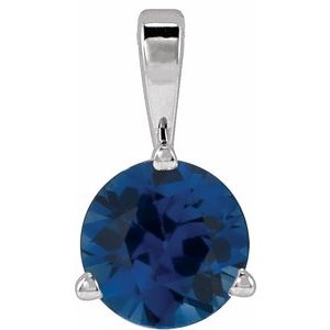 14K White Lab-Grown Blue Sapphire Pendant