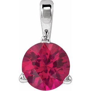 14K White Lab-Grown Ruby Pendant