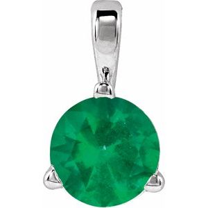 14K White Lab-Grown Emerald Pendant
