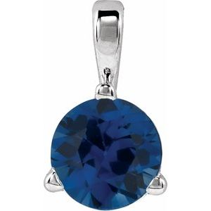 14K White Lab-Grown Blue Sapphire Pendant