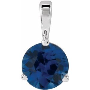 14K White Lab-Grown Blue Sapphire Pendant