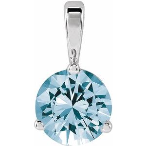 14K White Lab-Grown Aqua Sapphire Pendant