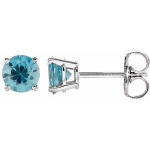 14K White 6 mm Natural Blue Zircon Stud Earrings