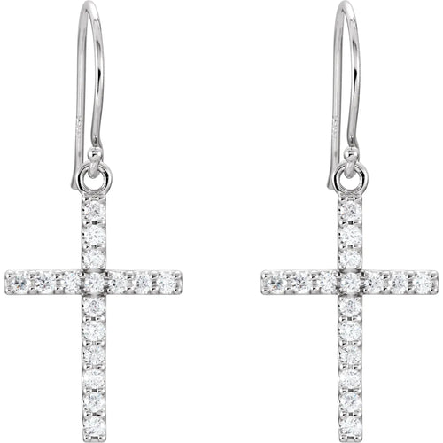 14K White 1/2 CTW Natural Diamond Cross Earrings