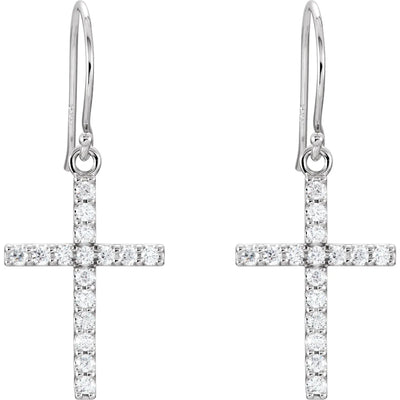 14K White 1/2 CTW Natural Diamond Cross Earrings