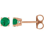 14K Rose 4 mm Lab-Grown Emerald Stud Earrings