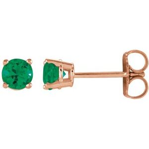 14K Rose 4 mm Lab-Grown Emerald Stud Earrings