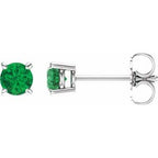 14K White 4 mm Natural Emerald Stud Earrings