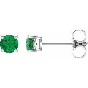 14K White 4 mm Natural Emerald Stud Earrings