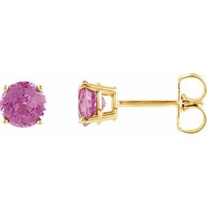 14K Yellow 5 mm Natural Pink Tourmaline Stud Earrings