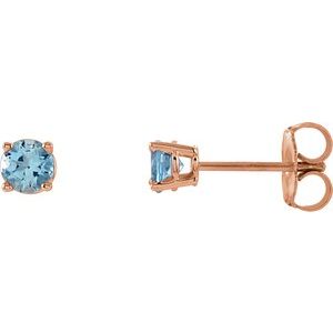 14K Rose 4 mm Natural Aquamarine Stud Earrings