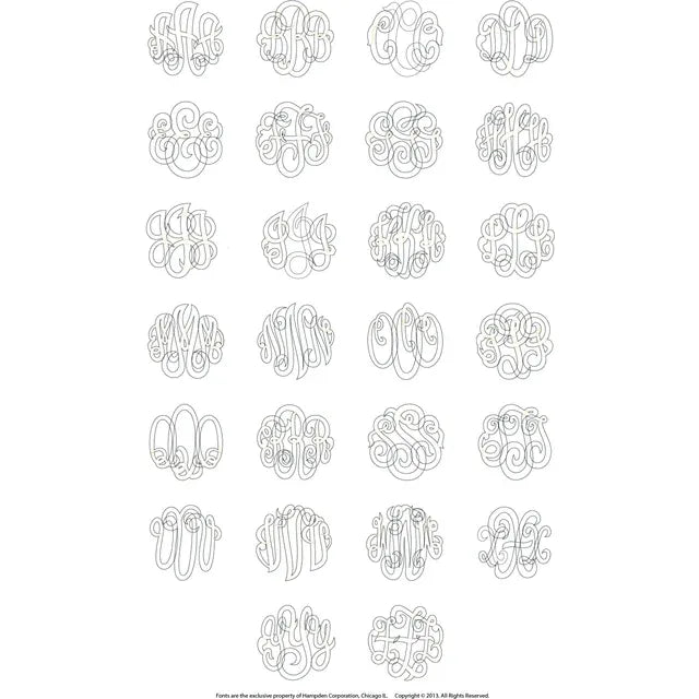 10K White Imitation Diamond 3 initials Script 20 mm Monogram 18" Necklace