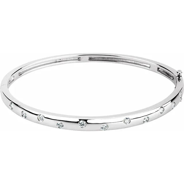 14K White 1/2 CTW Natural Diamond Bangle Bracelet