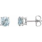Sterling Silver 6 mm Natural Aquamarine Stud Earrings