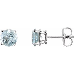 Sterling Silver 6 mm Natural Aquamarine Stud Earrings