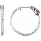 14K White 3/4 CTW Lab-Grown Diamond Inside-Outside 23 mm Hinged Hoop Earrings