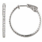 14K White 1 CTW Natural Diamond Inside-Outside 26.5 mm Hinged Hoop Earrings