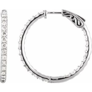 Platinum 2 CTW Natural Diamond Inside-Outside 29.5 mm Hinged Hoop Earrings
