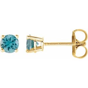 14K Yellow 4 mm Natural Blue Zircon Stud Earrings
