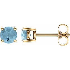 14K Yellow 5 mm Natural Aquamarine Stud Earrings