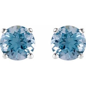 14K White 8 mm Lab-Grown Aqua Sapphire Stud Earrings