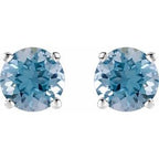 Sterling Silver 8 mm Lab-Grown Aqua Sapphire Stud Earrings