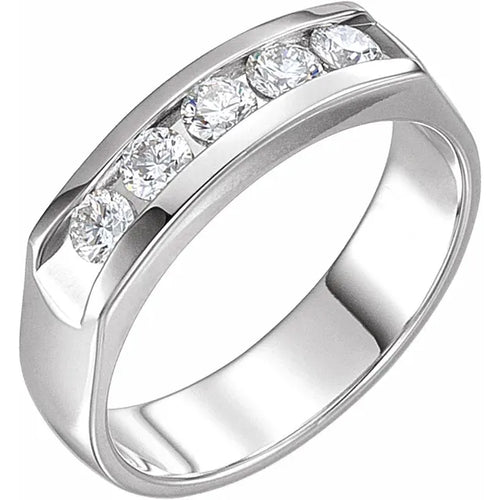 14K White 3/4 CTW Natural Diamond Men's Band