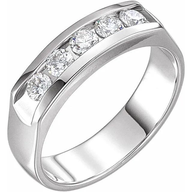 14K White 3/4 CTW Natural Diamond Men's Band