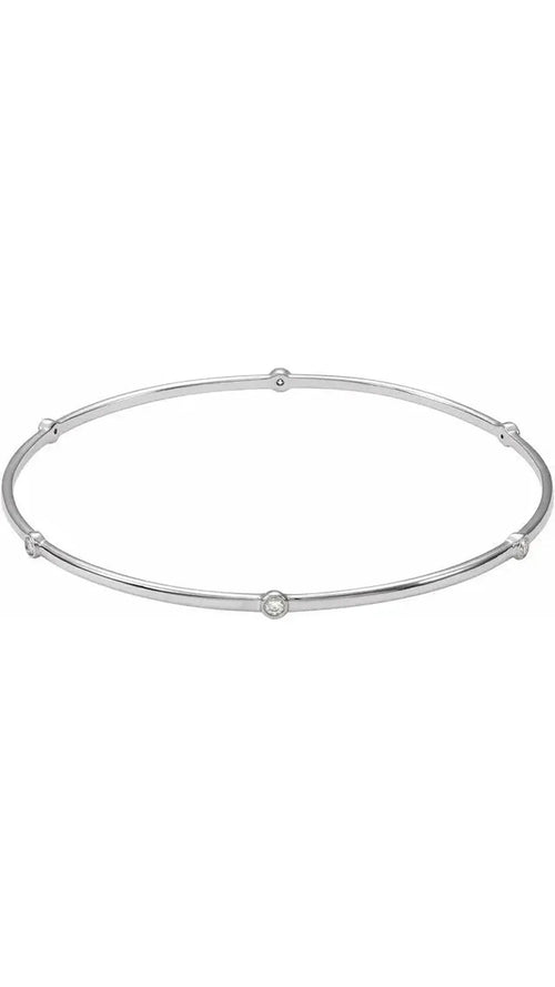 14K White 1/4 CTW Natural Diamond Bezel-Set Bangle Bracelet