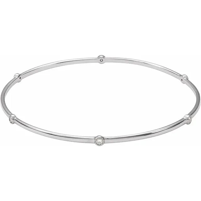 14K White 1/4 CTW Natural Diamond Bezel-Set Bangle Bracelet