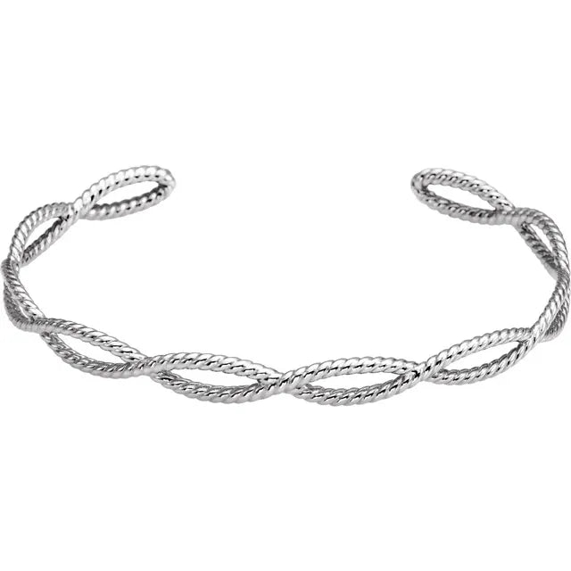 14K White Gold 6 1/4 In Rope Cuff Bracelet