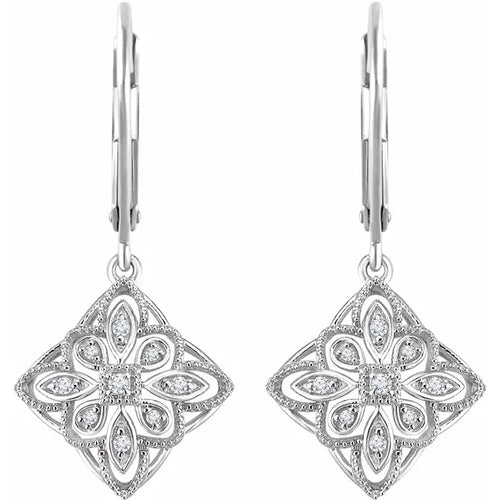 14K White 1/10 CTW Natural Diamond Granulated Filigree Earrings