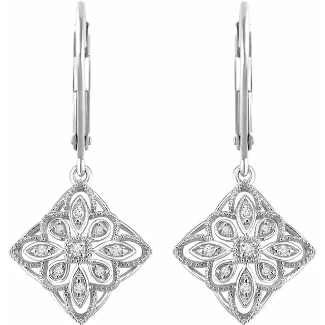 14K White 1/10 CTW Natural Diamond Granulated Filigree Earrings