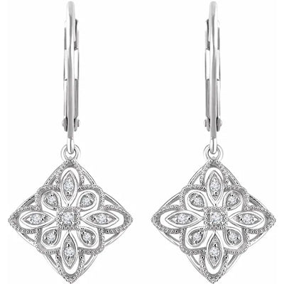 14K White 1/10 CTW Natural Diamond Granulated Filigree Earrings