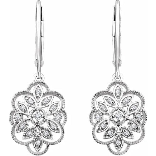 14K White 1/6 CTW Natural Diamond Granulated Filigree Earrings