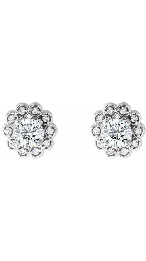 14K White Gold 5/8 CTW Natural Diamond Halo-Style Stud Earrings