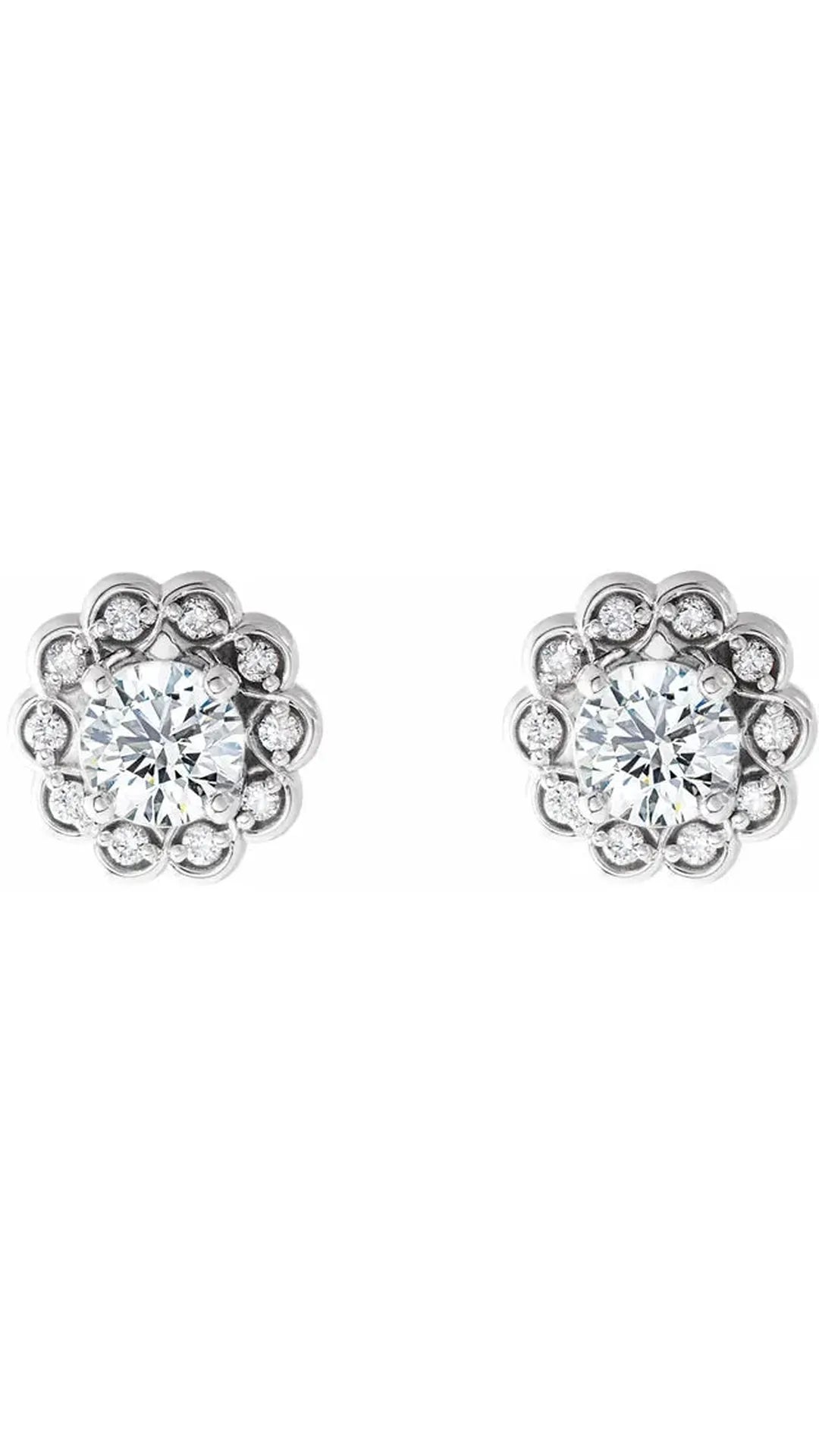 14K White Gold 5/8 CTW Natural Diamond Halo-Style Stud Earrings