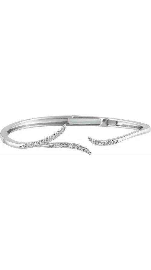 14K White 1/4 CTW Natural Diamond Hinged Cuff Bracelet