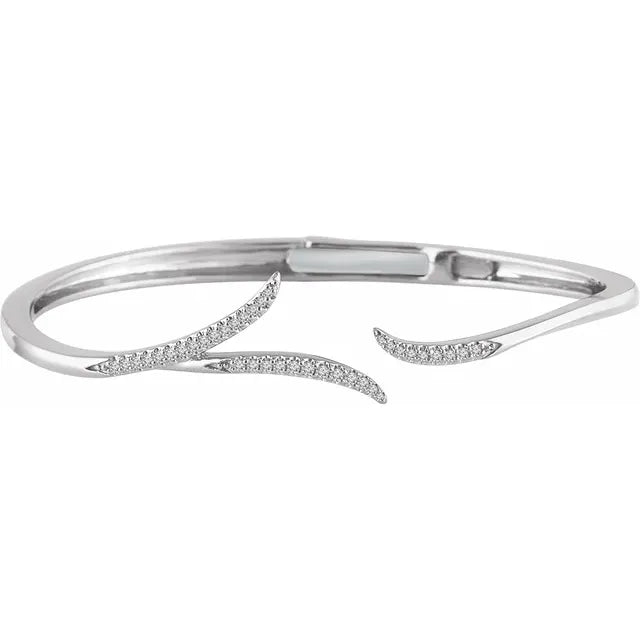 14K White 1/4 CTW Natural Diamond Hinged Cuff Bracelet