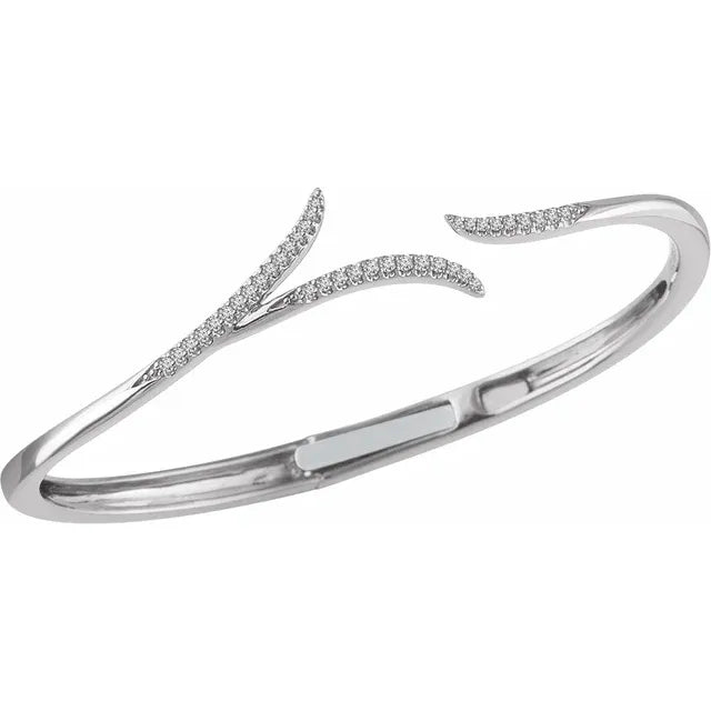 14K White 1/4 CTW Natural Diamond Hinged Cuff Bracelet