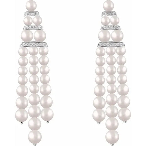 14K White Cultured White Freshwater Pearl & 1/4 CTW Natural Diamond Earrings