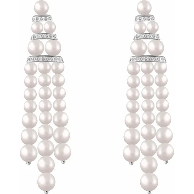 14K White Cultured White Freshwater Pearl & 1/4 CTW Natural Diamond Earrings