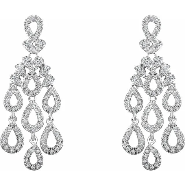 14K White 7/8 CTW Natural Diamond Chandelier Earrings