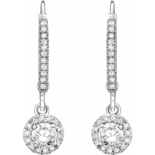 14K White 5/8 CTW Natural Diamond Halo-Style Lever Back Earrings
