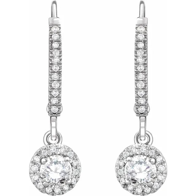 14K White 5/8 CTW Natural Diamond Halo-Style Lever Back Earrings