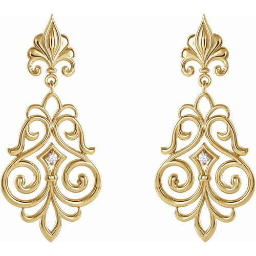 14K Yellow .06 CTW Natural Diamond Fleur-de-Lis Earrings