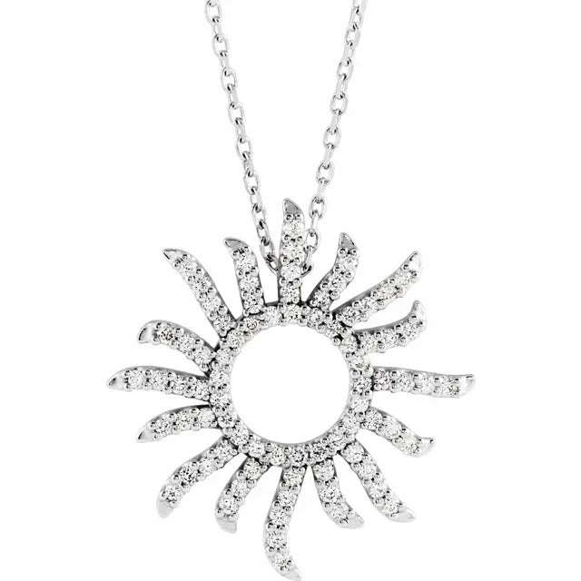 14K White 1/3 CTW Natural Diamond Sun 16" Necklace