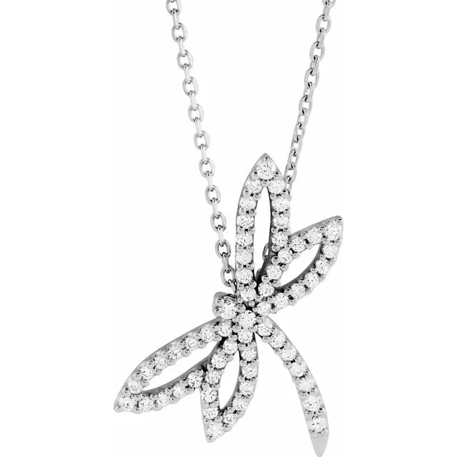 14K White 1/4 CTW Natural Diamond Dragonfly 16" Necklace
