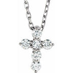 14K White 1/6 CTW Natural Diamond Cross 16-18" Necklace